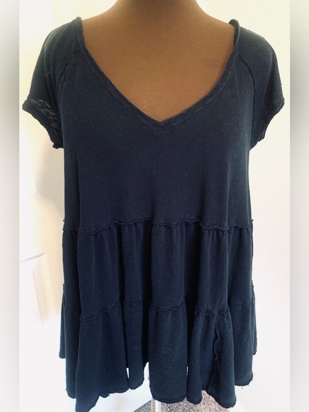 Free People Black scoop neck Tiered Short Sleeve Tunic
